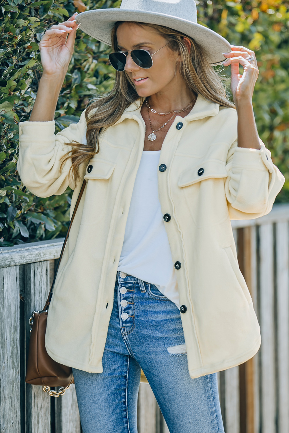 Beige Turn Down Collar Buttoned Shirt Jacket - Image 6