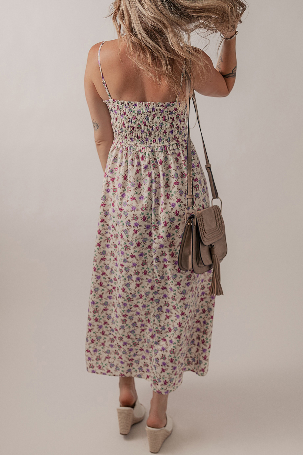 Multicolour Bohemian Ditsy Floral Smocked Fit Flare Sundress - Image 2