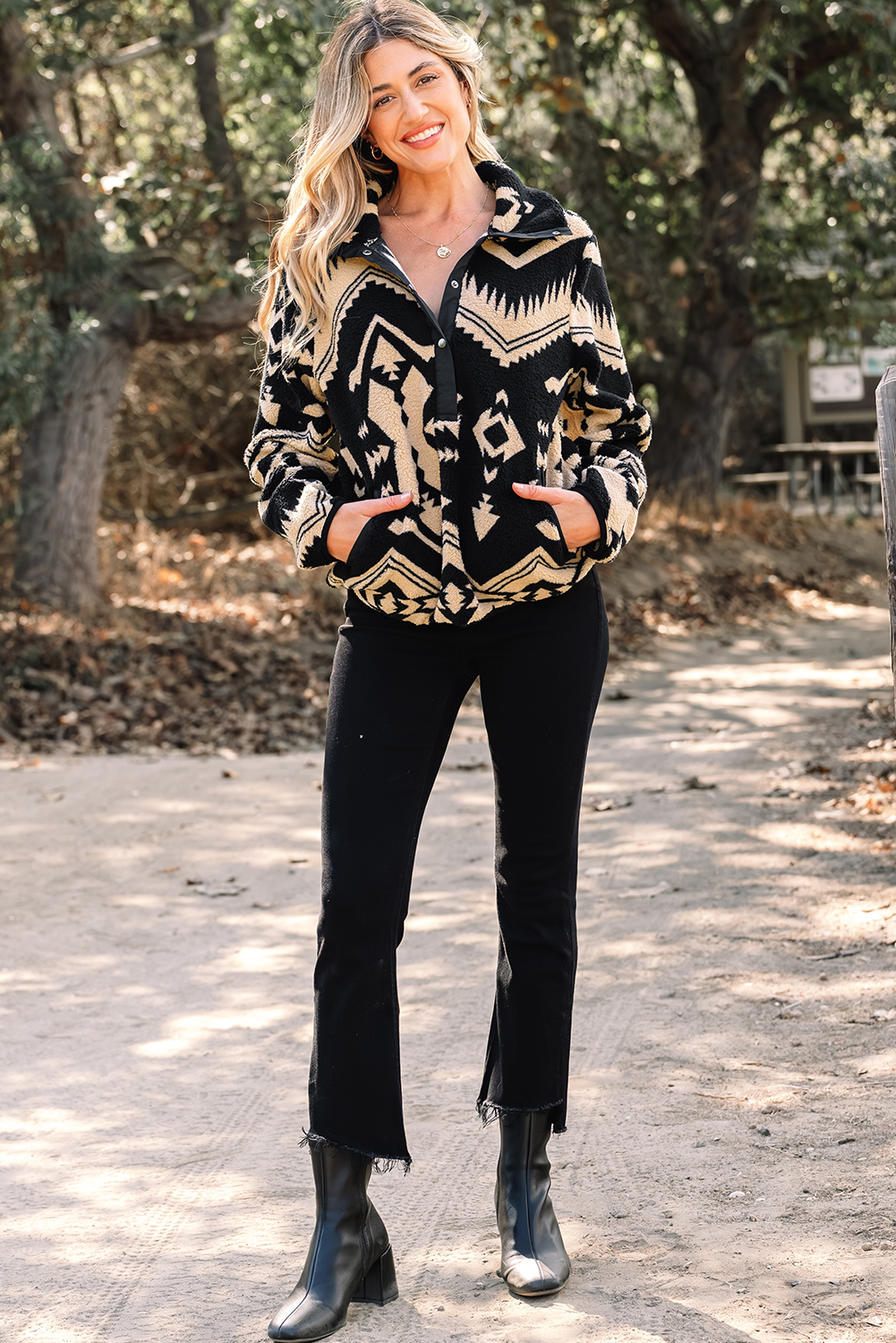 Black Western Aztec Half Placket Plush Sweatshirt - Image 5