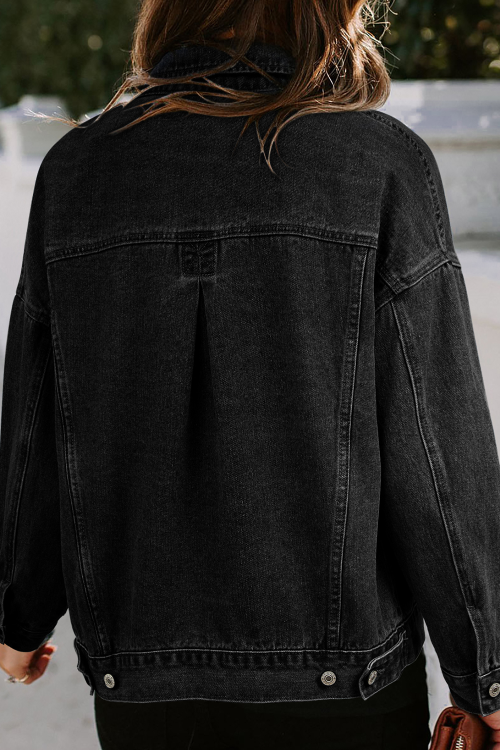 Black Washed Oversize Pocketed Denim Jacket - Image 5