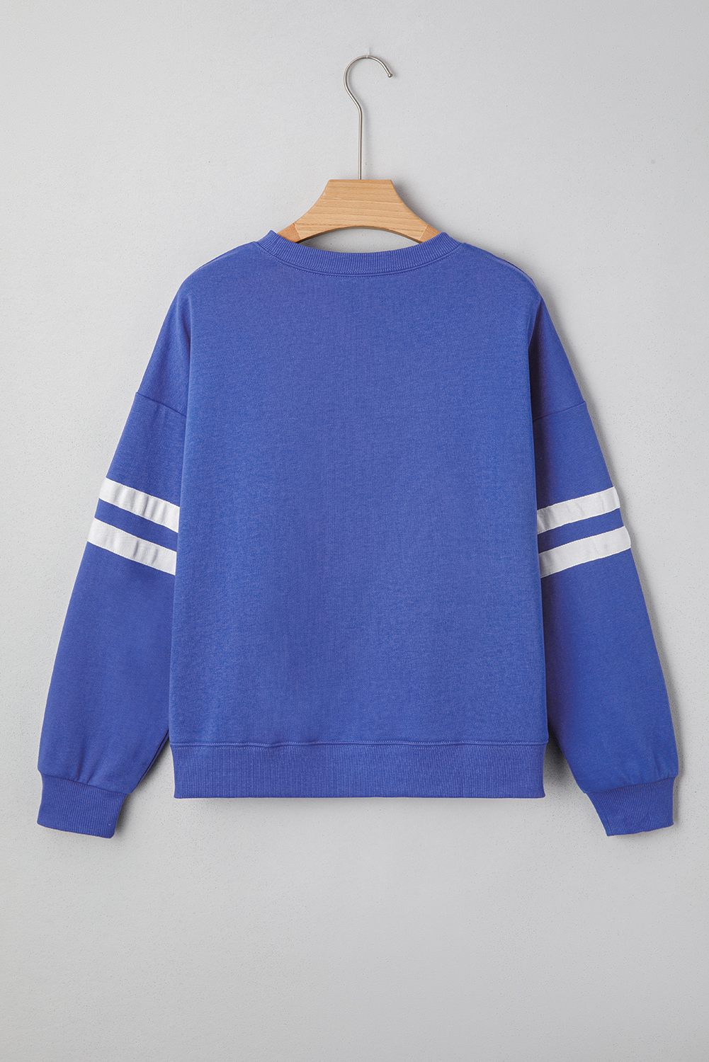 Sky Blue Varsity Striped Detail Drop Shoulder Oversized Sweatshirt - Image 3