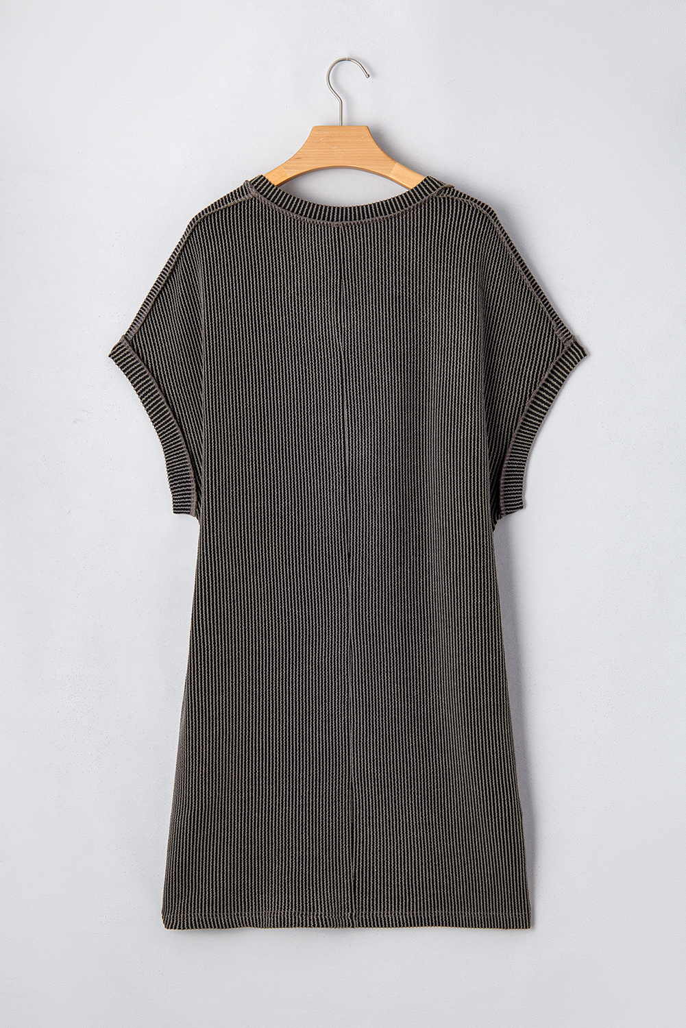 Carbon Grey Corded V Neck Plus Size T Shirt Dress with Pockets - Image 7