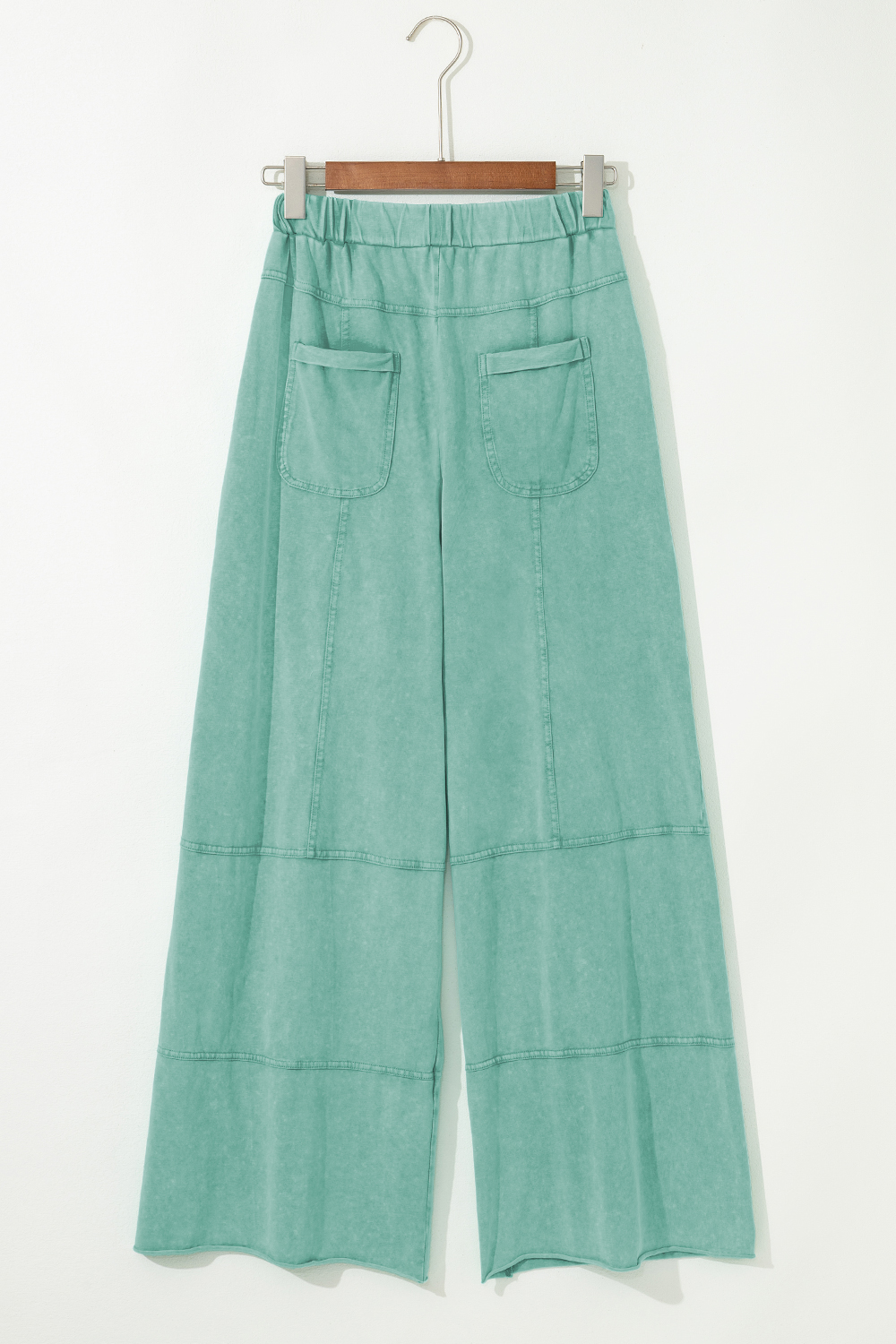 Mint Green Mineral Wash Exposed Seam Drawstring Elastic Waistband Wide Leg Cargo Pants - Image 7