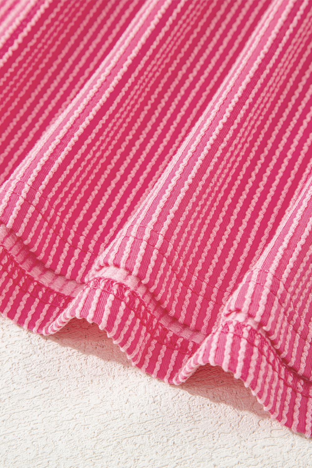 Rose Red Twisted Ribbed Knit V Neck Casual Tee - Image 6