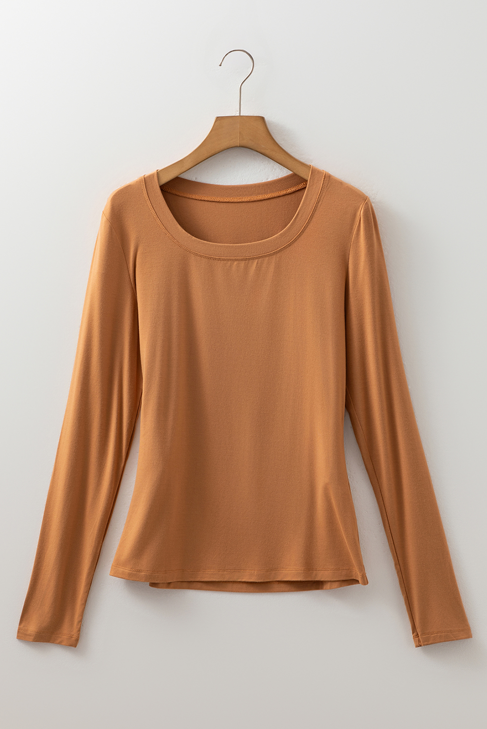 Chestnut Solid Color Long Sleeve Fitted Top - Image 3