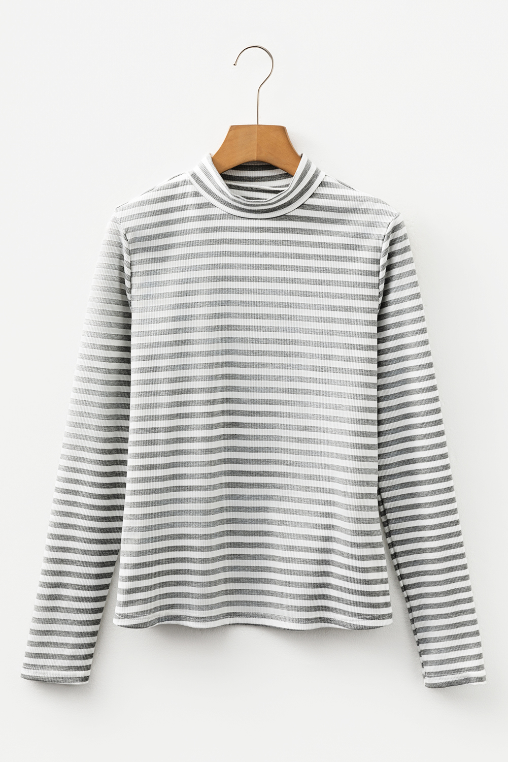 Gray Stripe Ribbed High Neck Slim Fit Long Sleeve Top - Image 6
