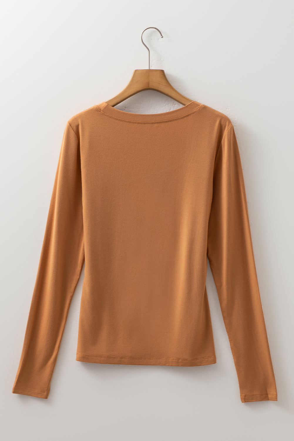 Chestnut Solid Color Long Sleeve Fitted Top - Image 4