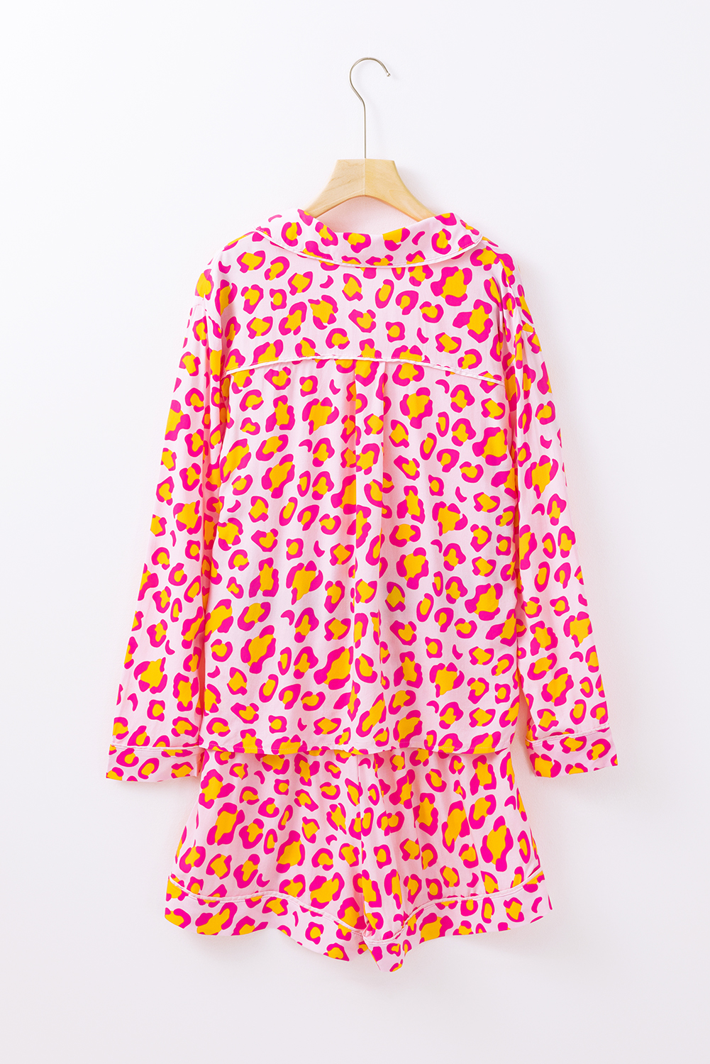 Pink Leopard Print Long Sleeve Shirt and Shorts Pajama Set - Image 7