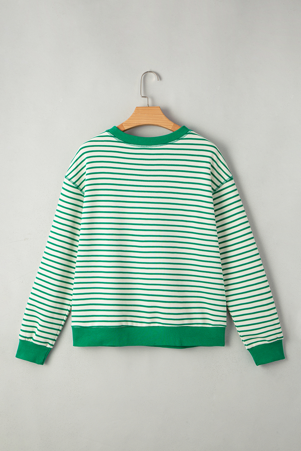 Bright Green Striped Exposed Seam Patchwork Loose Pullover Top - Image 4