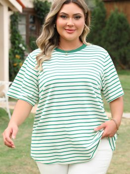 Green Stripe Plus Size St Patricks Day Round Neck T Shirt