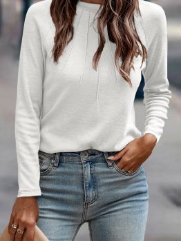 White Solid Color Seam Detail Raglan Long Sleeve Top