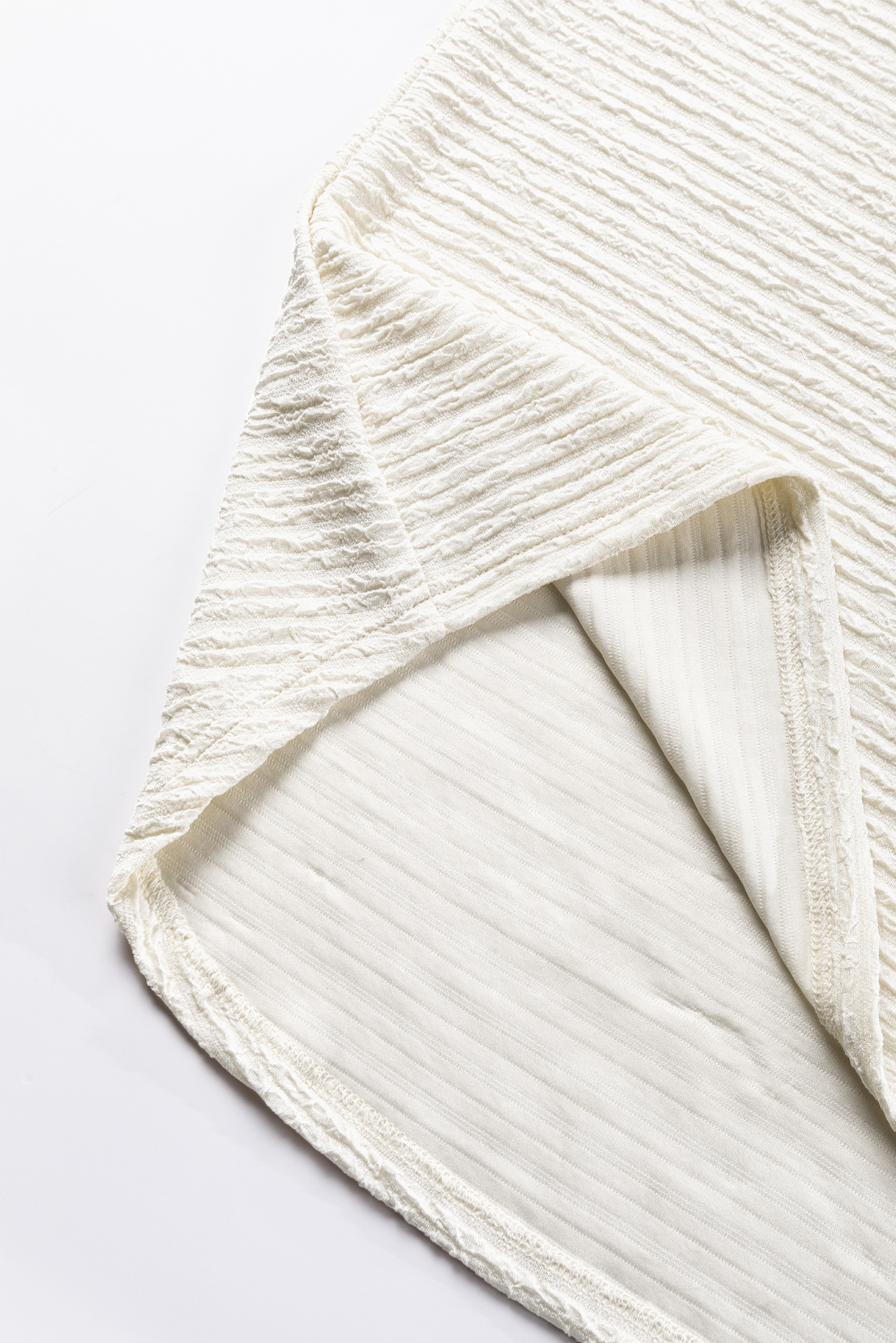 Pale Khaki Textured Wide Sleeve V Neck T Shirt - Image 8