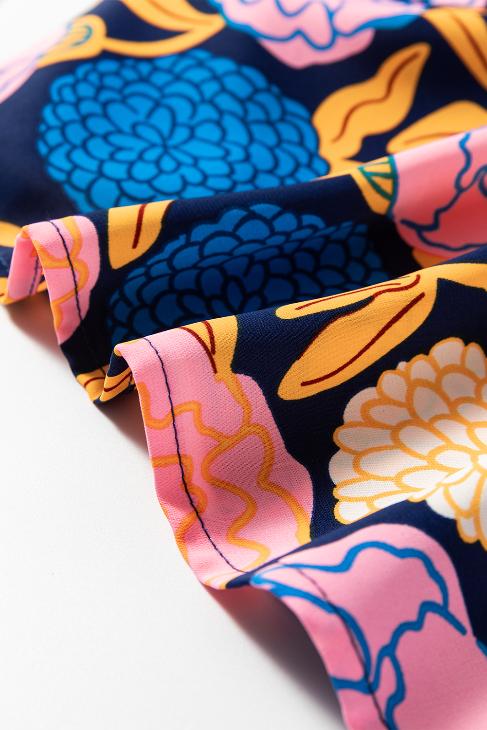 Navy Blue Hydrangea Floral Print Bishop Sleeve V Neck Shift Dress - Image 7