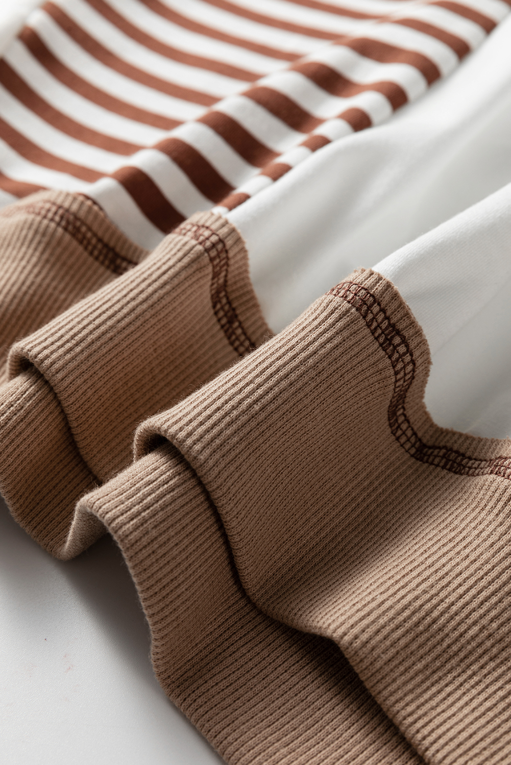 Brown Stripe Colorblock Patchwork Contrast Stitching Oversize Sweatshirt - Image 7