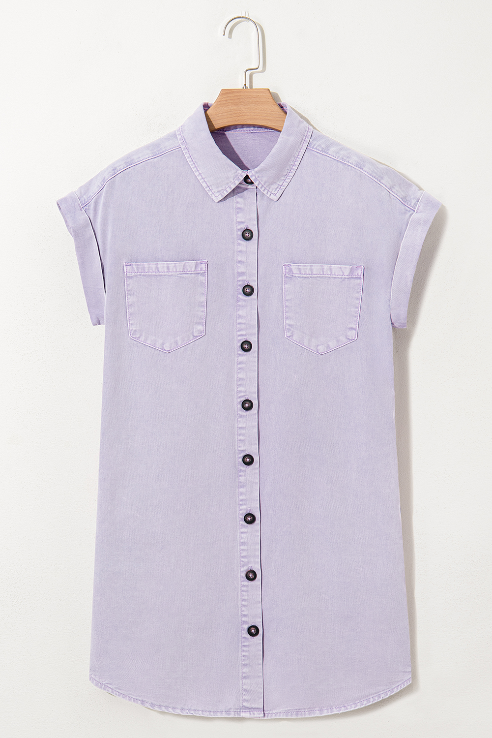 Orchid Petal Short Sleeve Double Chest Pocket Denim Shirt Dress - Image 6
