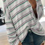Purple Stripe Oversize Drop Shoulder Long Sleeve Casual Top