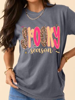 Gray Spooky Season Playful Halloween Graphic T Shirt