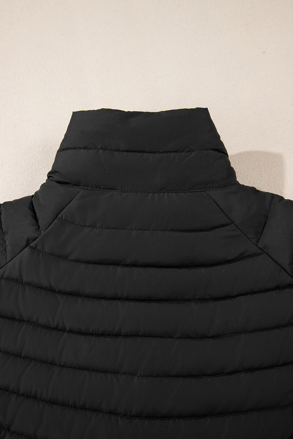 Black Solid Color Quilted Zip-up Puffer Jacket - Image 7