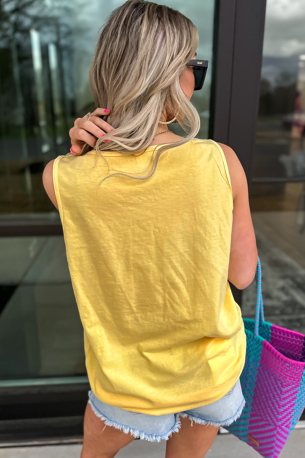 Yellow Cream Flower Graphic Casual Tank Top - Image 2