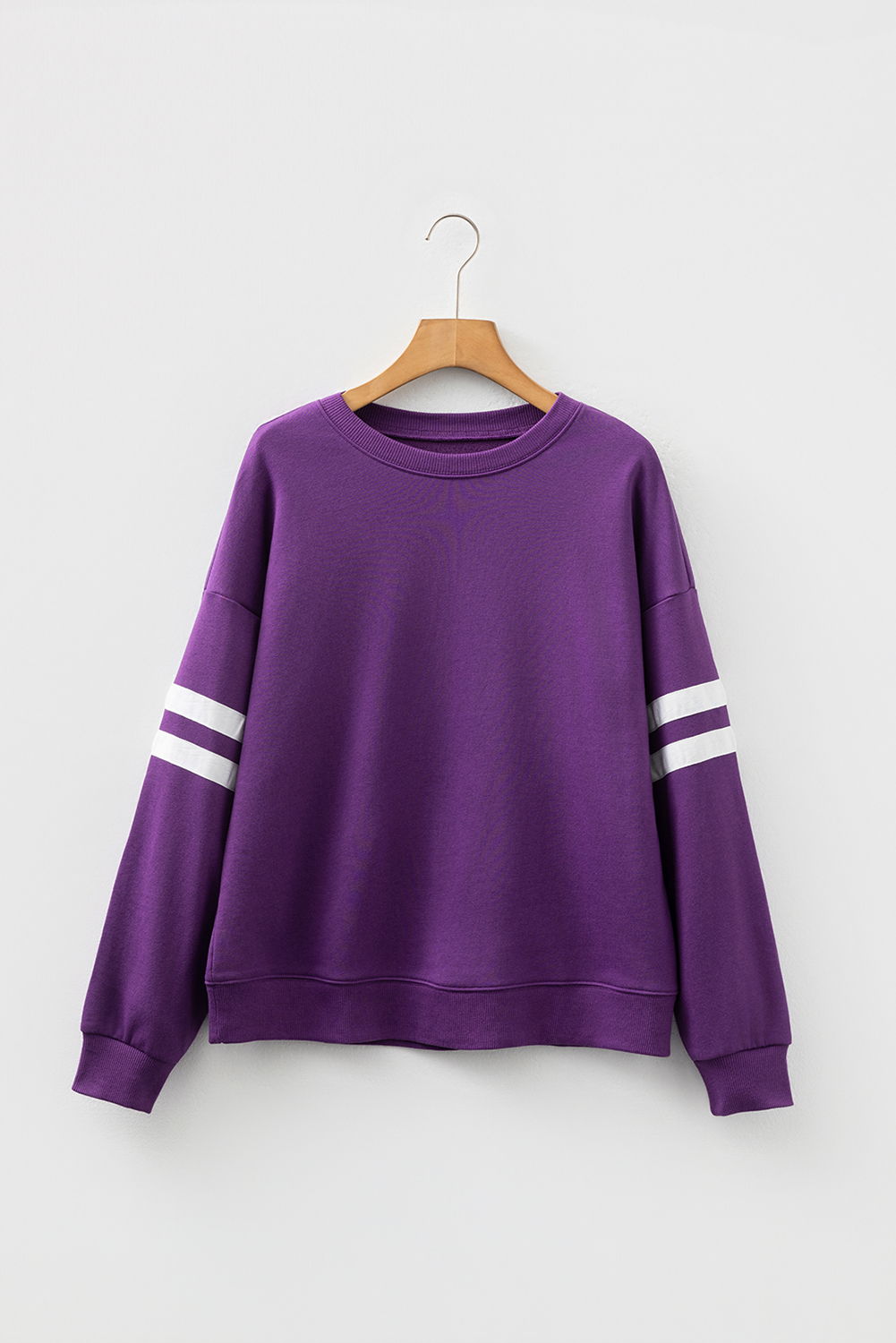 Tillandsia Purple Varsity Striped Detail Drop Shoulder Oversized Sweatshirt - Image 2