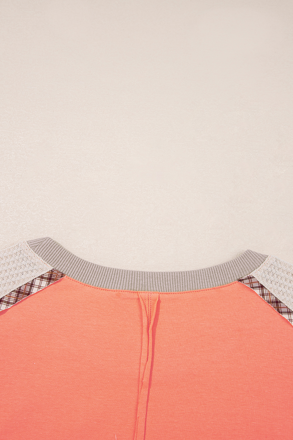 Grapefruit Orange Plaid Waffle Flower Patchwork Bracelet Sleeve Top - Image 6