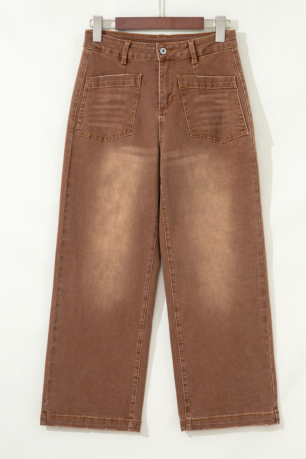 Brown Mimimalist Patch Pocket Womens Shift Jeans - Image 7