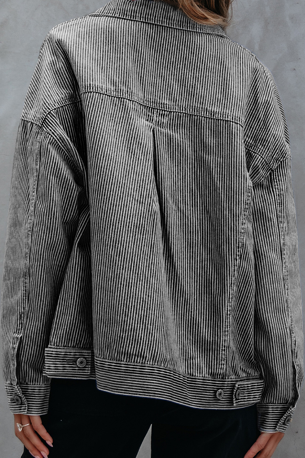 Blue Stripe Washed Oversize Pocketed Denim Jacket - Image 2