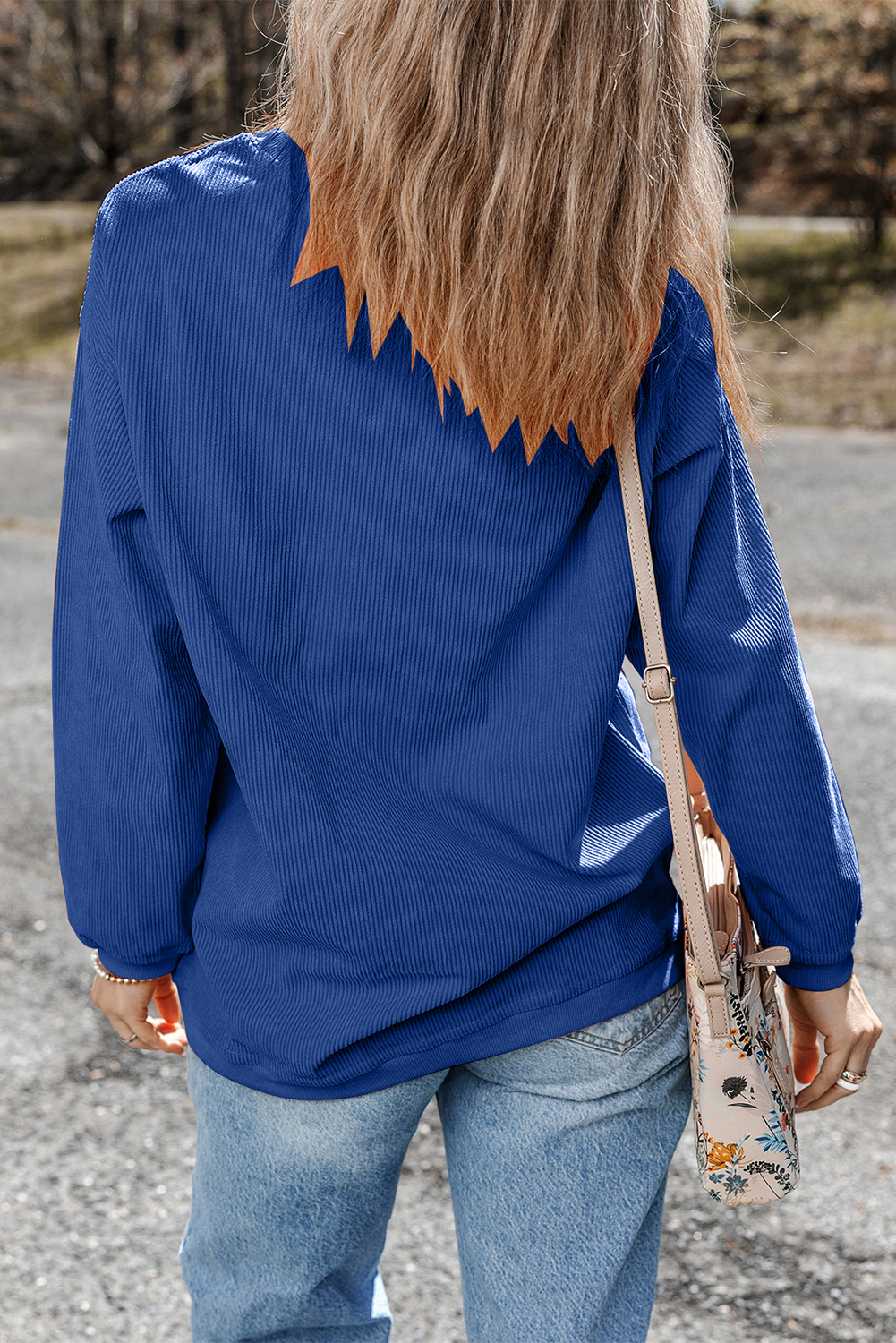 Dark Blue GAME DAY Glitter Detail Ribbed Drop Shoulder Sweatshirt - Image 3