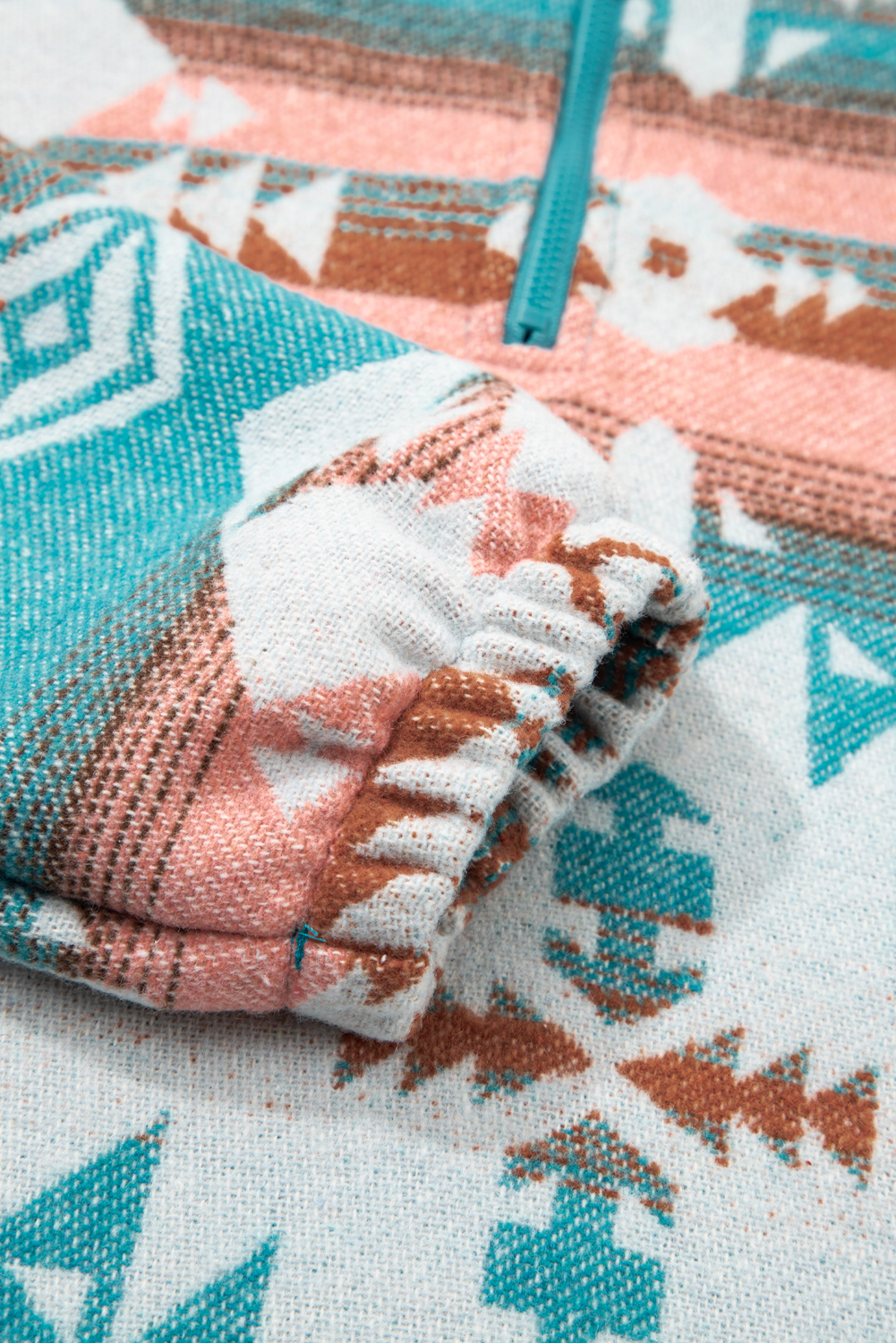 Green Quarter Zip Elastic Cuffs Aztec Sweatshirt - Image 8