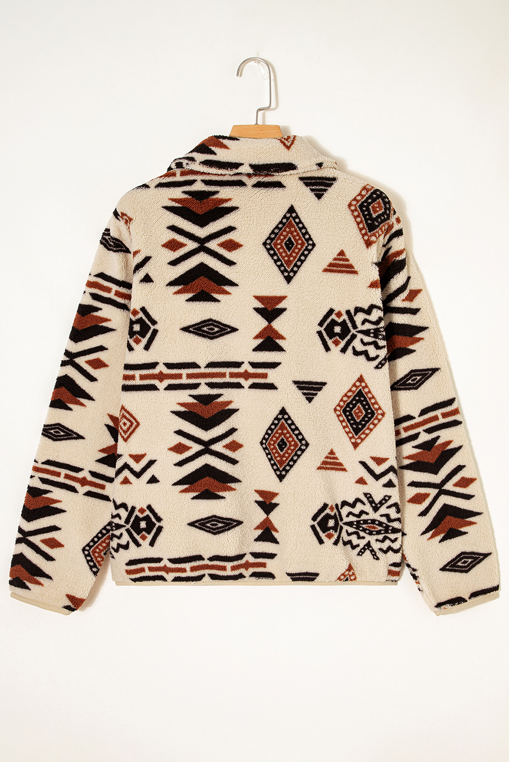 Beige Western Aztec Half Zip Plush Sweatshirt - Image 4