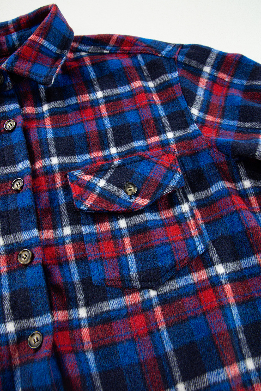 Navy Blue Plaid Flap Pocket Button Up Shacket - Image 5