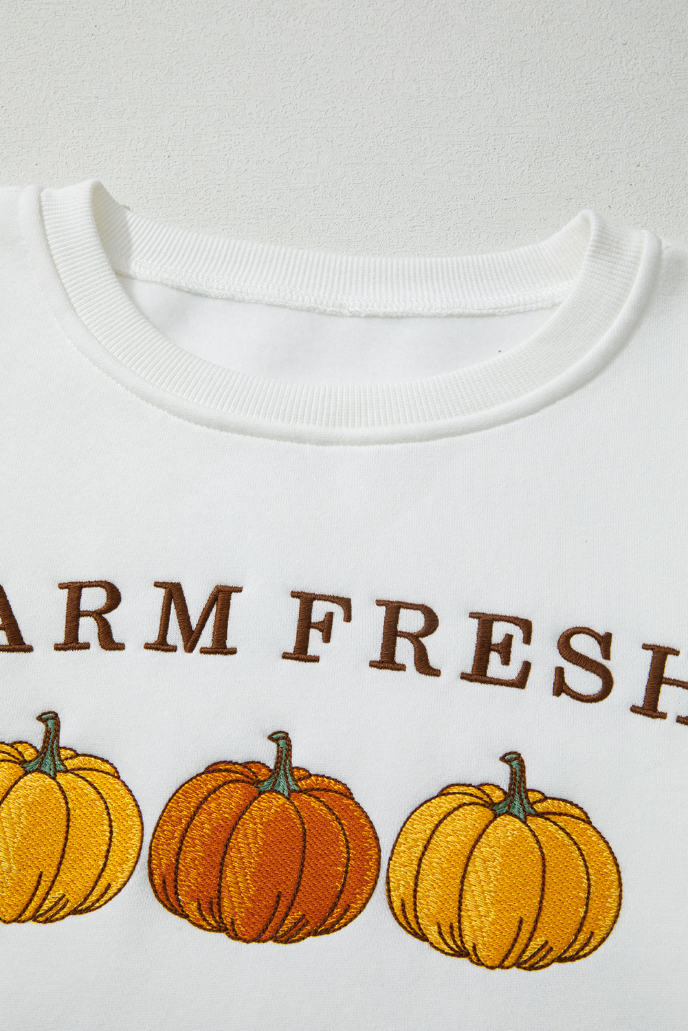 White FARM FRESH PUMPKINS Embroidered Graphic Thanksgiving Holiday Sweatshirt - Image 6