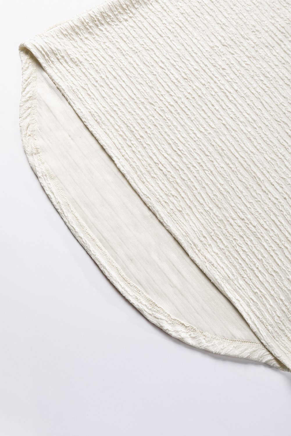 Pale Khaki Textured Wide Sleeve V Neck T Shirt - Image 7