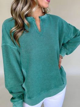Skobeloff Solid Color Notched Neck Drop Shoulder Sweatshirt