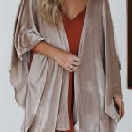 Smoke Gray 3/4 Sleeve Open Front Velvet Kimono