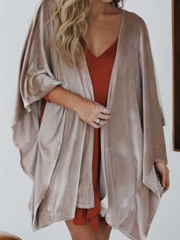 Smoke Gray 3/4 Sleeve Open Front Velvet Kimono