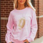 Pink GAME DAY Football Rugby Print Casual Sweatshirt