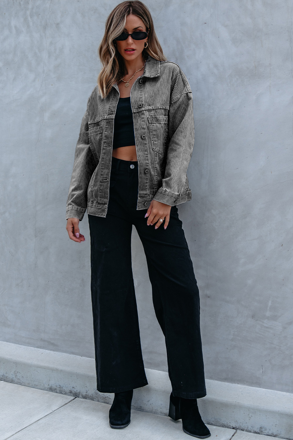 Blue Stripe Washed Oversize Pocketed Denim Jacket - Image 8