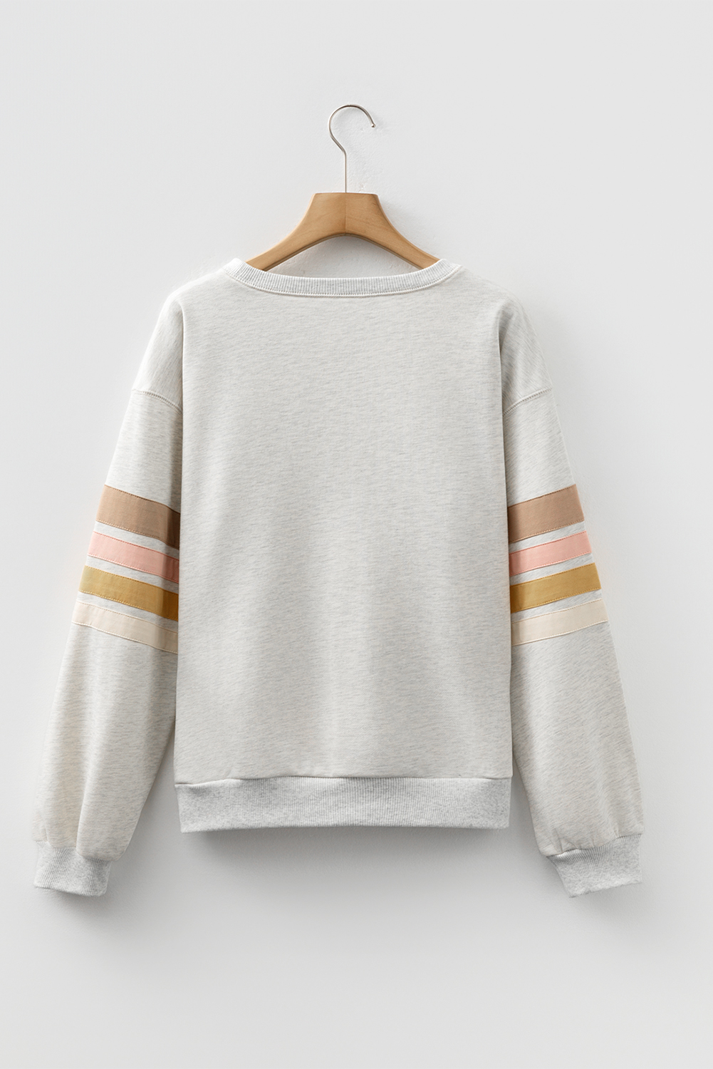 Light Grey Multicolored Striped Patchwork Drop Shoulder Sweatshirt - Image 4
