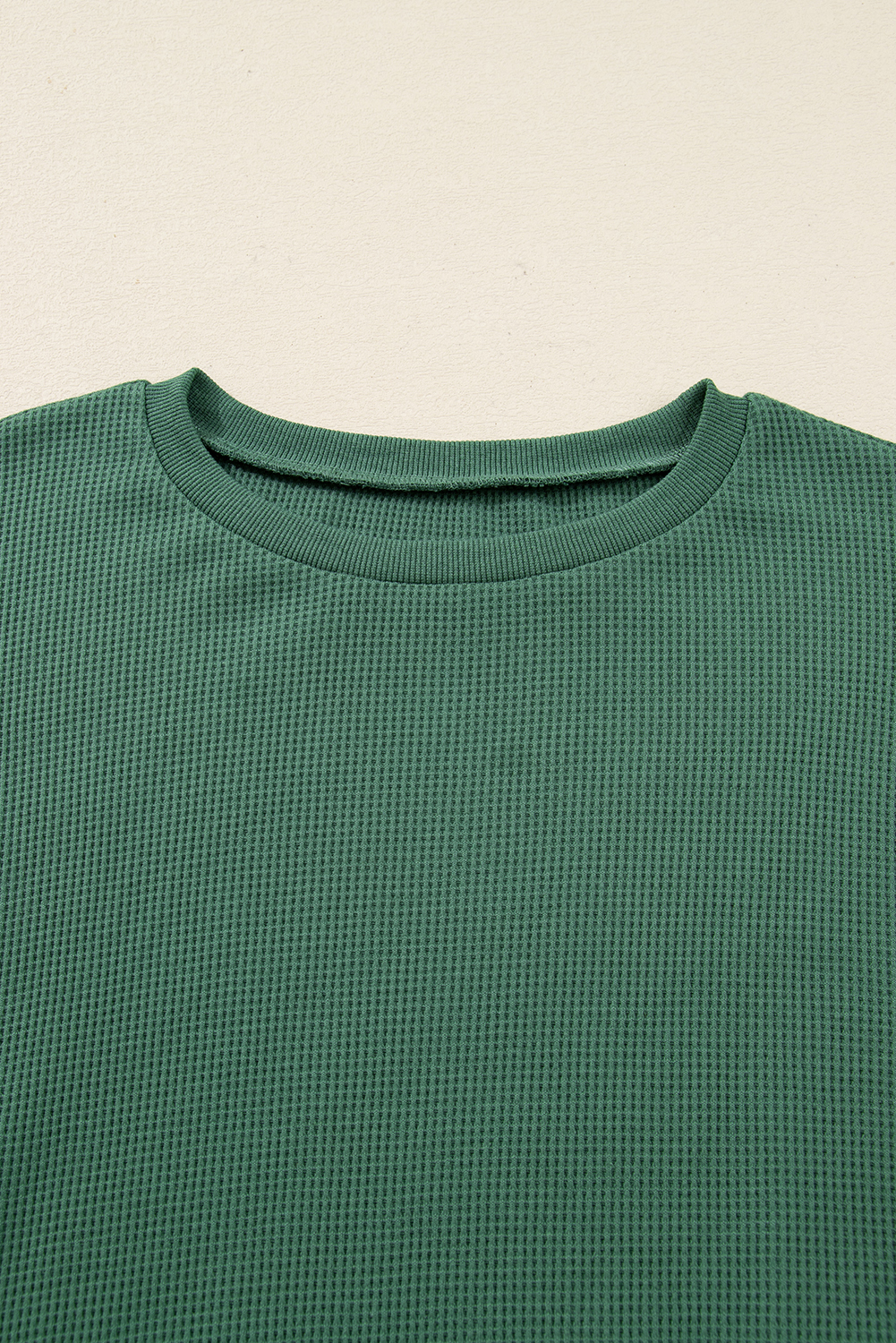 Evergreen Solid Color Raw Seam Patchwork Ribbed Drop Shoulder Sweatshirt - Image 6