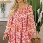 Rose Floral Print Square Neck High Waist Mini Dress
