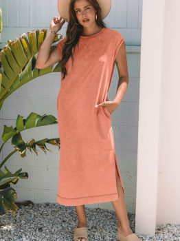 Carrot Mineral Wash Pocketed T-shirt Long Dress