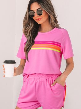 Bonbon Striped Patch Front Casual Tee