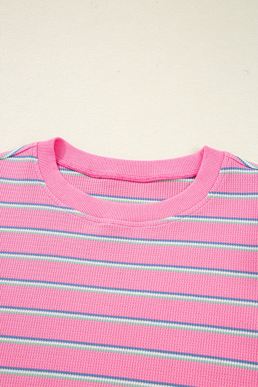 Rose Stripe Textured Knit Round Neck Long Sleeve Top - Image 6