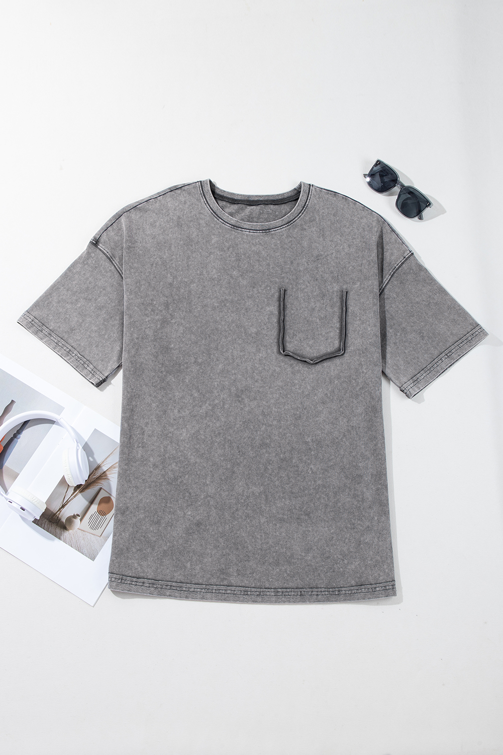 Philippine Gray Mineral Wash Half Sleeve Boyfriend Vintage T Shirt - Image 3