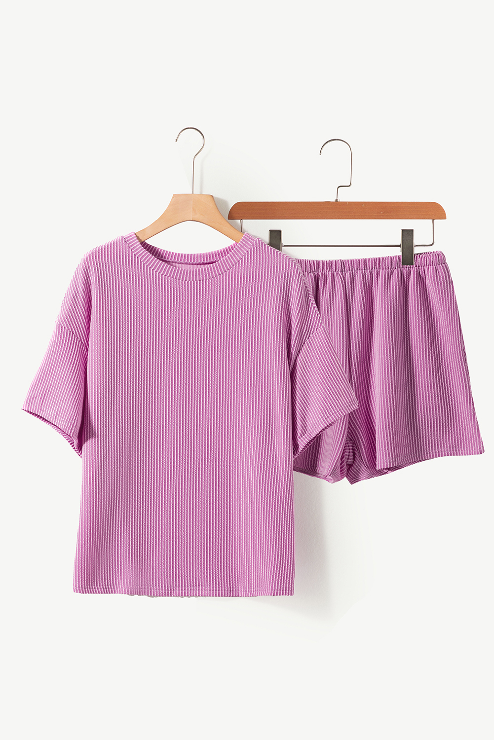 Phalaenopsis Ribbed Textured Knit Loose Fit Tee and Shorts Set - Image 7