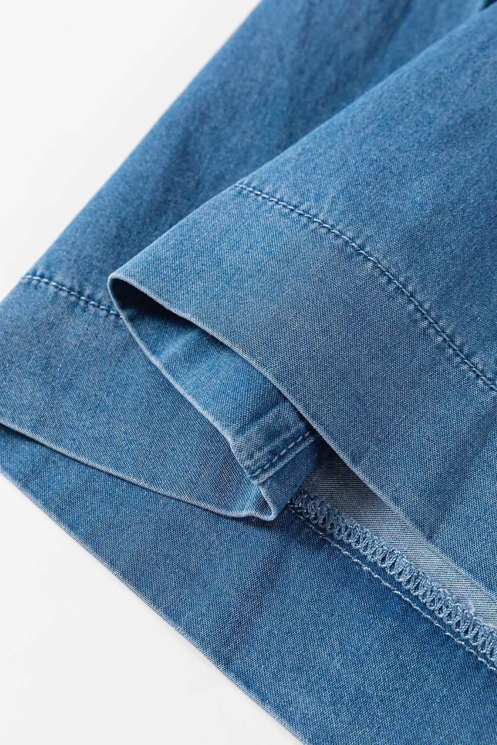 Dusk Blue Mineral Wash Button Fly Waist Wide Leg Jeans - Image 5