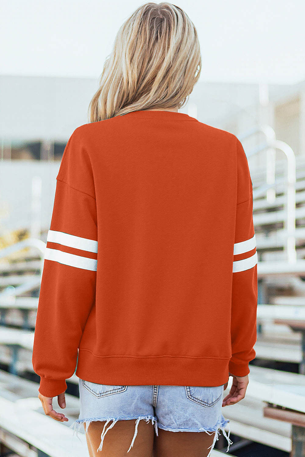 Orange Varsity Striped Detail Drop Shoulder Oversized Sweatshirt - Image 7