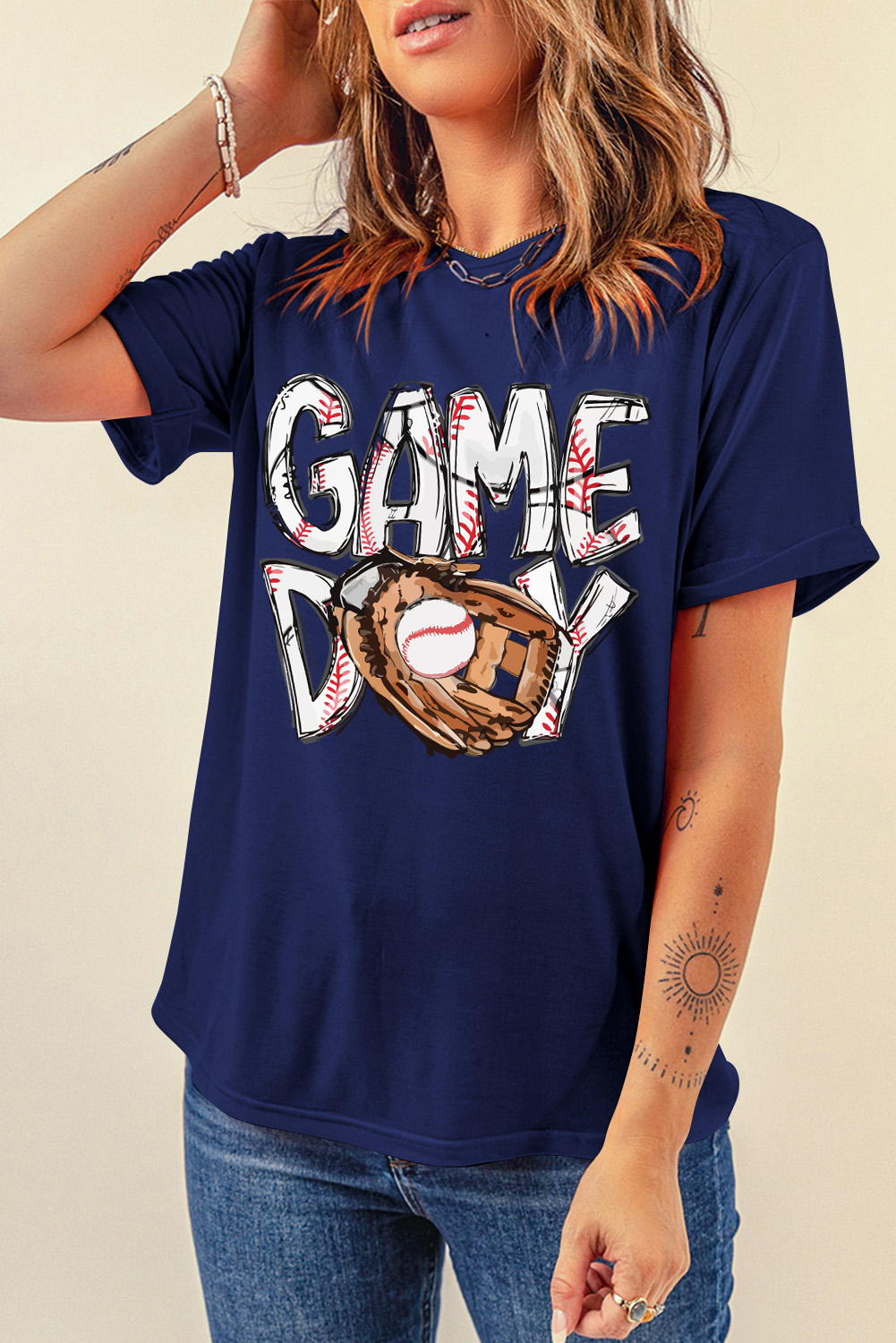 Blue GAME DAY TOUCH DOWN Graphic T Shirt - Image 4