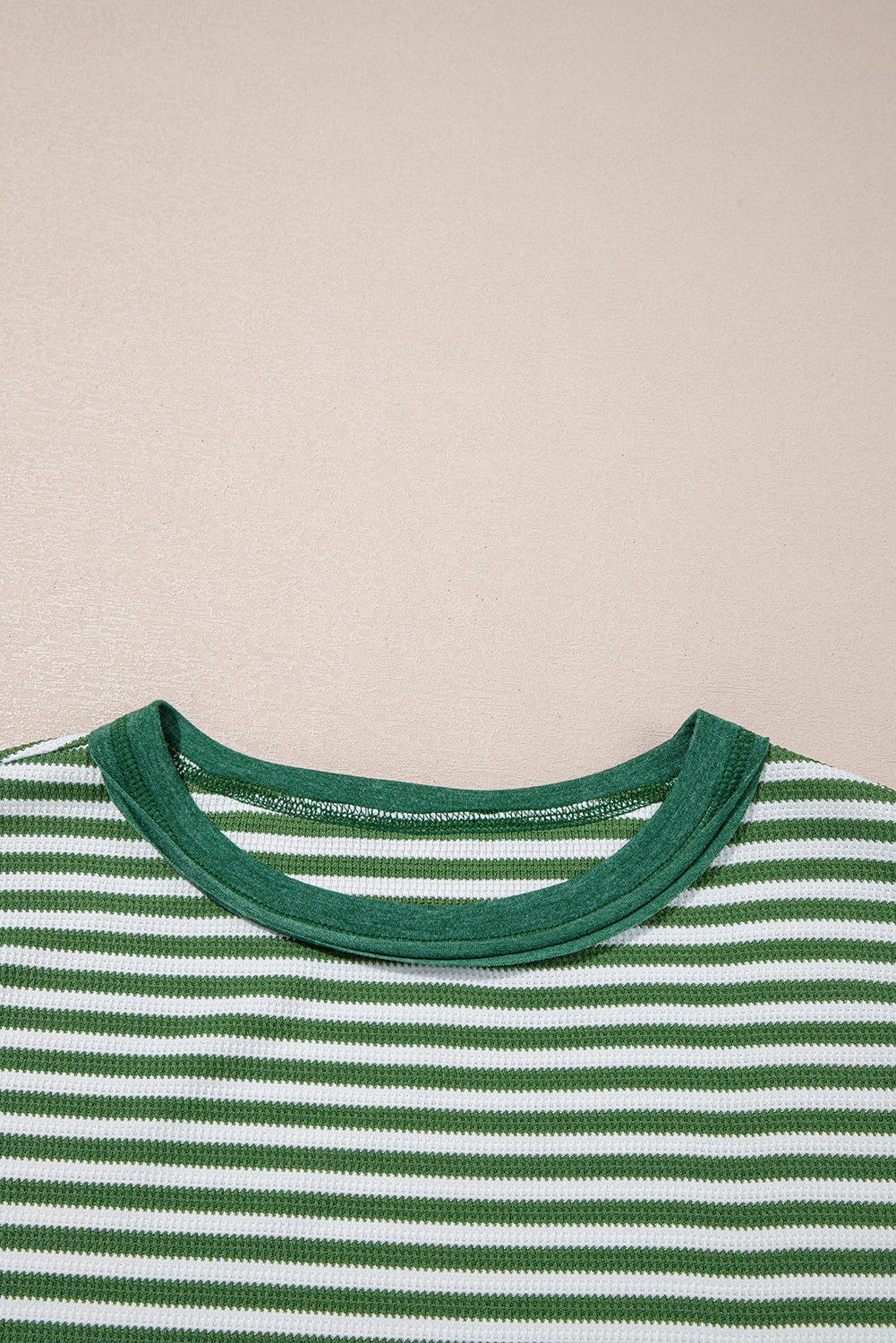 Green Stripe Thermal Knit Drop Shoulder Casual Top - Image 8